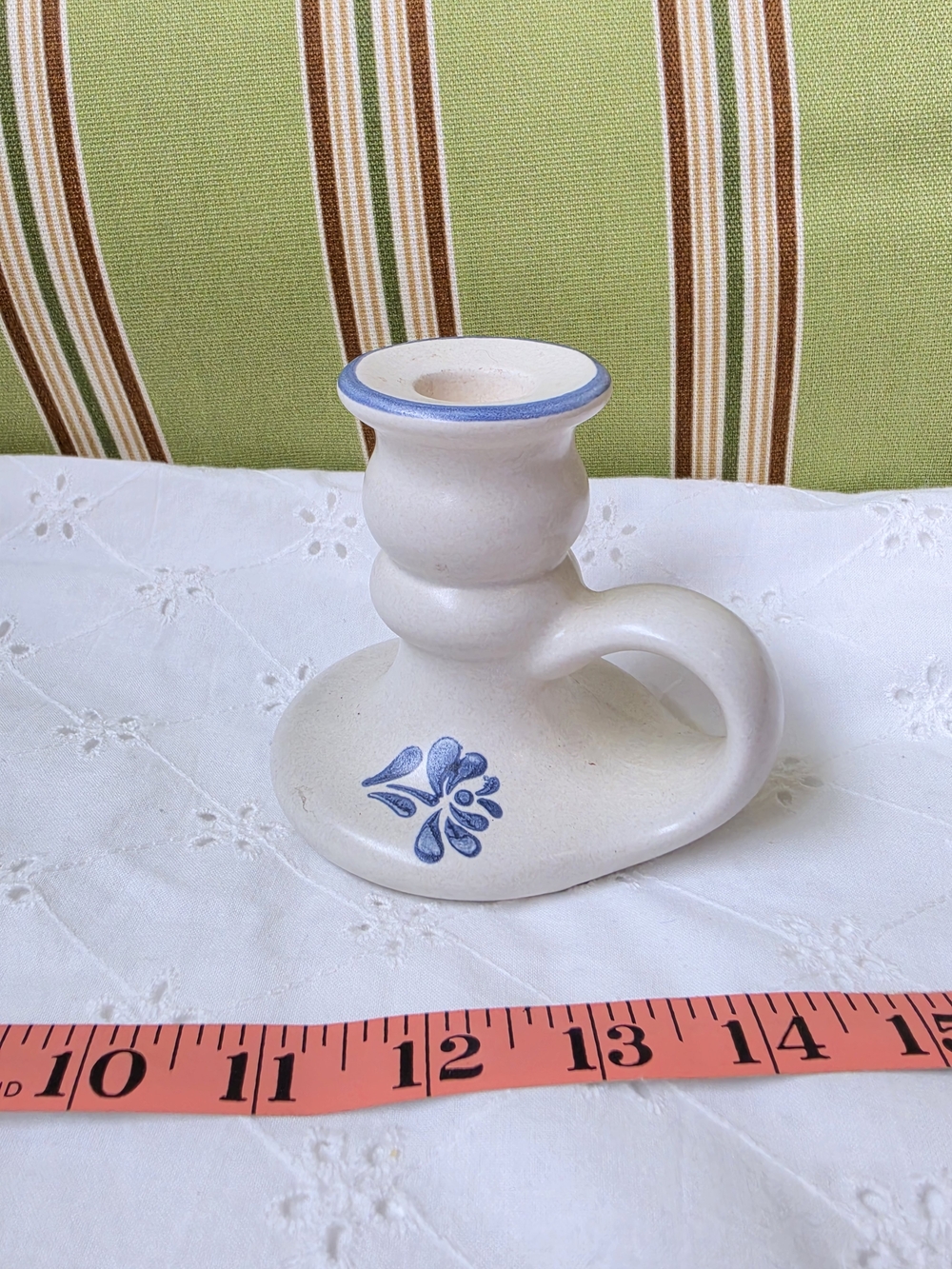 Pfaltzgraff White and Blue Ceramic Chamberstick Candle Holder